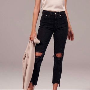 Black ripped High Rise Ankle Mom Jeans